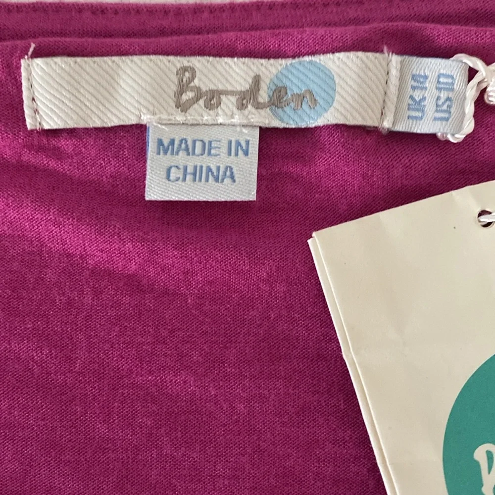NWT Boden Long Sleeve Embellished Tee Shirt in Mulberry - Size 10